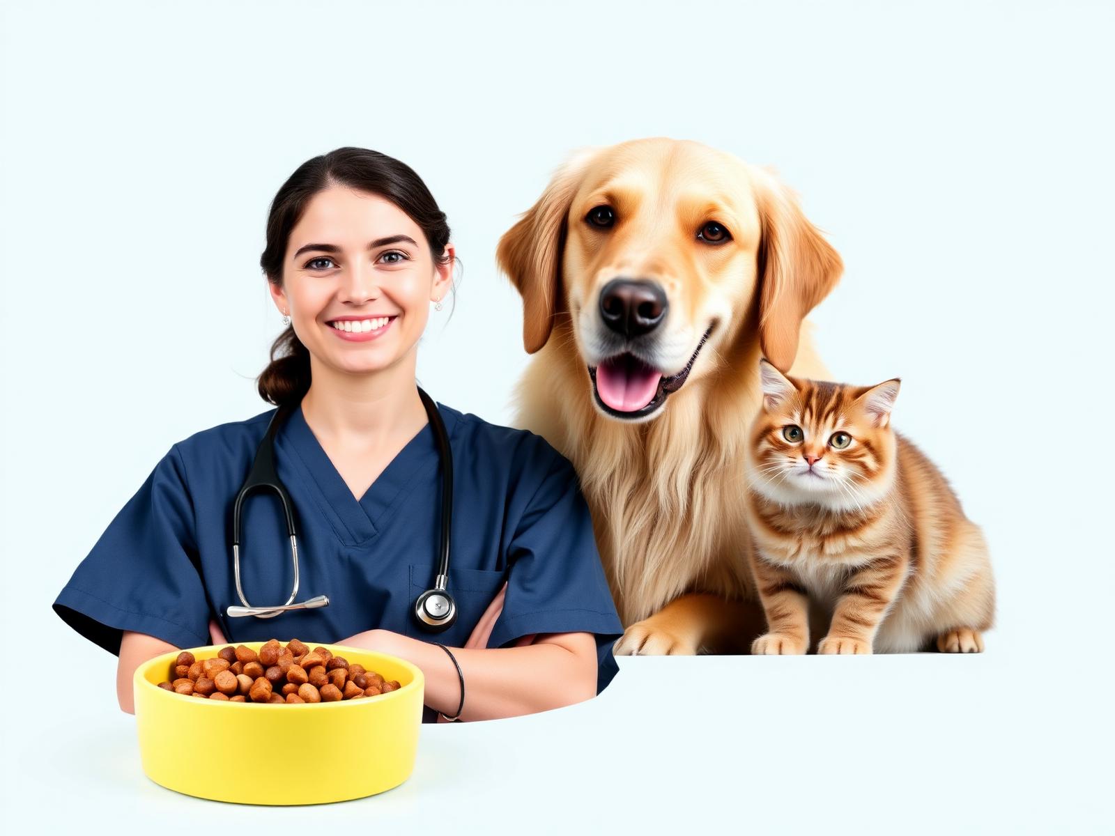 Veterinarian with happy dog and cat